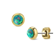 Šperky4u Zlacené ocelové náušnice se zelenými opály - cena, srovnání