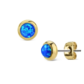 Šperky4u Zlacené ocelové náušnice s modrými opály