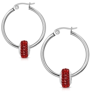 Šperky4u Náušnice kruhy s korálkem, červené kamínky - cena, srovnání