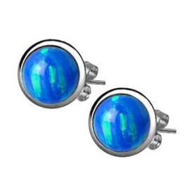 Šperky4u Ocelové náušnice, modrý OPÁL 8 mm