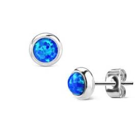 Šperky4u Ocelové náušnice s modrými opály