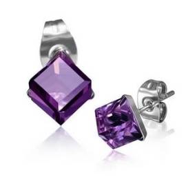 Šperky4u Ocelové náušnice - kostky purpurové