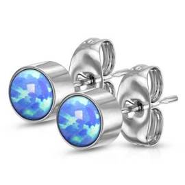 Šperky4u Ocelové náušnice s modrými opály 5 mm