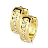 Šperky4u Zlacené ocelové náušnice - kroužky se zirkony - cena, srovnání