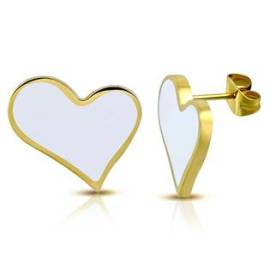 Šperky4u Zlacené ocelové náušnice srdce bílá