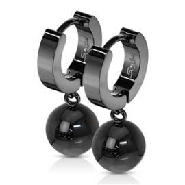 Šperky4u Černé ocelové náušnice - kroužky s kuličkami