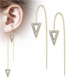 Šperky4u Zlacené provlékací ocelové náušnice - trojúhelníky
