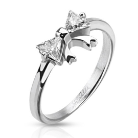 Šperky4u Ocelový prsten - mašlička se zirkony