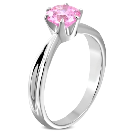 Šperky4u Ocelový prsten se růžovým zirkonem