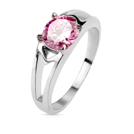Šperky4u Ocelový prsten s růžovým zirkonem, vel. 52