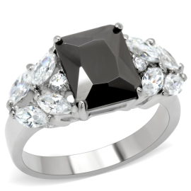 Šperky4u Ocelový prsten s černým kamenem