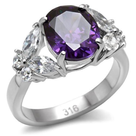 Šperky4u Ocelový prsten s fialovým kamenem