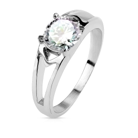 Šperky4u Ocelový prsten s čirým zirkonem