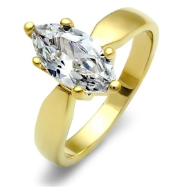 Šperky4u Zlacený ocelový prsten se zirkonem