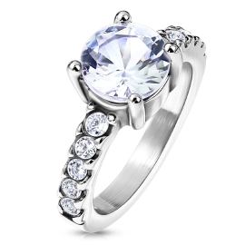 Šperky4u Ocelový prsten s čirým zirkonem, vel. 52