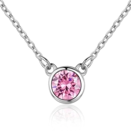 Nubis Stříbrný náhrdelník s kulatým růžovým kamenem
