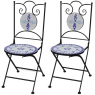 vidaXL Skladacie záhradné stoličky 2 ks, keramika, modré a biele - cena, srovnání