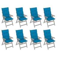 vidaXL Záhradné sklápacie stoličky s podložkami 8 ks sivé akáciové drevo - cena, srovnání