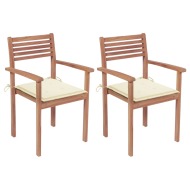 vidaXL Záhradné stoličky 2 ks krémové podložky teakový masív - cena, srovnání