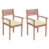 vidaXL Záhradné stoličky 2 ks krémovo-biele podložky teakový masív - cena, srovnání