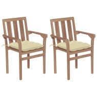 vidaXL Záhradné stoličky 2 ks krémovo-biele podložky tíkový masív - cena, srovnání