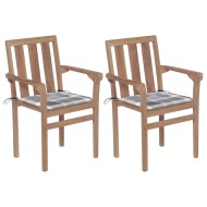 vidaXL Záhradné stoličky 2 ks sivé kockové podložky teakový masív - cena, srovnání