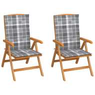 vidaXL Záhradné stoličky 2 ks so sivými kockovanými podložkami tíkový masív - cena, srovnání