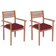 vidaXL Záhradné stoličky 2 ks vínovo-červené podložky teakový masív - cena, srovnání