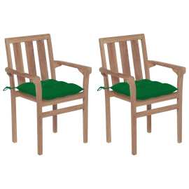 vidaXL Záhradné stoličky 2 ks zelené podložky tíkový masív