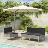 vidaXL Záhradné stoličky 3 ks s podložkami, polyratan, sivé - cena, srovnání
