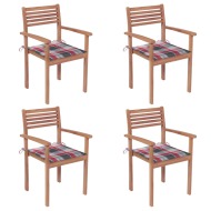 vidaXL Záhradné stoličky 4 ks červené kockované podložky teakový masív - cena, srovnání