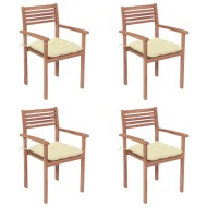 vidaXL Záhradné stoličky 4 ks krémové podložky teakový masív - cena, srovnání