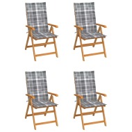 vidaXL Záhradné stoličky 4 ks podložky so sivým kockovaným vzorom tíkový masív - cena, srovnání