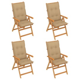 vidaXL Záhradné stoličky 4 ks s béžovými podložkami tíkový masív