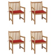 vidaXL Záhradné stoličky 4 ks s červenými podložkami tíkový masív - cena, srovnání
