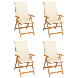 vidaXL Záhradné stoličky 4 ks s krémovými podložkami tíkový masív