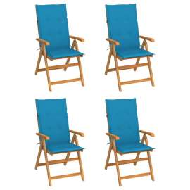 vidaXL Záhradné stoličky 4 ks s modrými podložkami tíkový masív