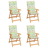 vidaXL Záhradné stoličky 4 ks s podložkami so vzorom listov tíkový masív - cena, srovnání