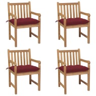 vidaXL Záhradné stoličky 4 ks s vínovo-červenými podložkami teakový masív - cena, srovnání