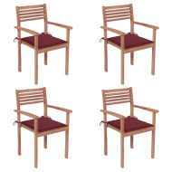 vidaXL Záhradné stoličky 4 ks vínovo-červené podložky teakový masív - cena, srovnání