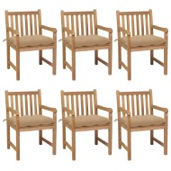 vidaXL Záhradné stoličky 6 ks s béžovými podložkami teakový masív - cena, srovnání