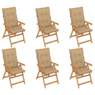 vidaXL Záhradné stoličky 6 ks s béžovými podložkami tíkový masív - cena, srovnání