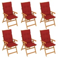 vidaXL Záhradné stoličky 6 ks s červenými podložkami tíkový masív - cena, srovnání