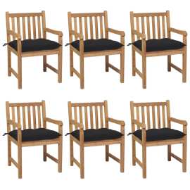 vidaXL Záhradné stoličky 6 ks s čiernymi podložkami tíkový masív