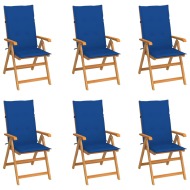 vidaXL Záhradné stoličky 6 ks s kráľovsky modrými podložkami tíkový masív