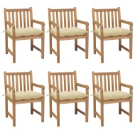 vidaXL Záhradné stoličky 6 ks s krémovobielymi podložkami tíkový masív - cena, srovnání