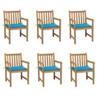 vidaXL Záhradné stoličky 6 ks s modrými podložkami tíkový masív - cena, srovnání