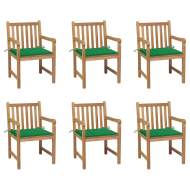 vidaXL Záhradné stoličky 6 ks so zelenými podložkami tíkový masív - cena, srovnání
