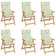 vidaXL Záhradné stoličky 6 ks s podložkami so vzorom listov tíkový masív - cena, srovnání