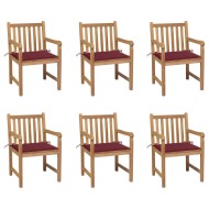 vidaXL Záhradné stoličky 6 ks s vínovočervenými podložkami tíkový masív - cena, srovnání